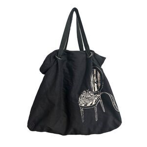 Victorias Secret Black Canvas Tote Bag Chair Print 16x17 Inch